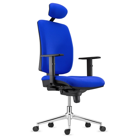 Silla Ergonómica PIERO, con Base Metálica, en Tela color Azul, Reposacabezas y Brazos Ajustables