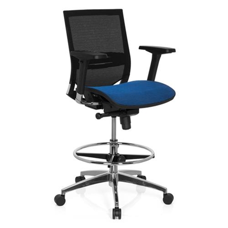 DEMO# Taburete-Silla Ergonómica TOP WORK 80, Totalmente Ajustable, Soporte lumbar, Uso 8 horas, Azul