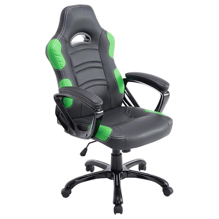 Silla Gaming AUKE, Reclinable, Diseño Deportivo, en Piel color Negro/Verde