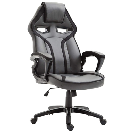 Silla Gaming GOTAM, Mecanismo Basculante, Diseño Deportivo, en Piel color Gris