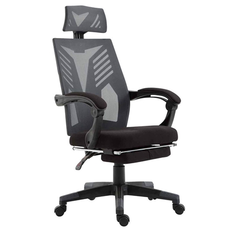 Silla Gaming NEON, Ergonómica, Reposapiés Extensible, en Malla Transpirable Negra y Gris