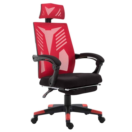 Silla Gaming NEON, Ergonómica, Reposapiés Extensible, en Malla Transpirable Negra y Roja