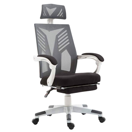 Silla Gaming NEON WHITE, Ergonómica, Reposapiés Extensible, en Malla Transpirable Negra y Gris