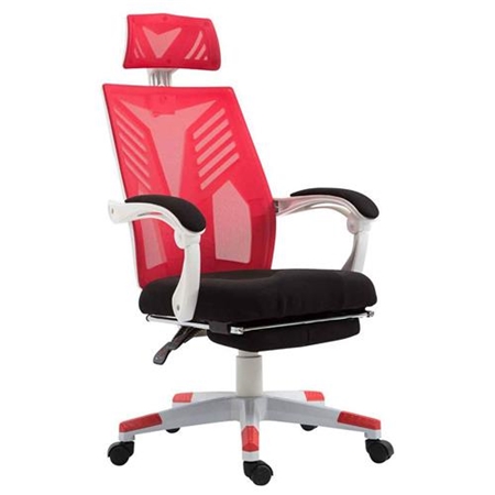 Silla Gaming NEON WHITE, Ergonómica, Reposapiés Extensible, en Malla Transpirable Negra y Roja