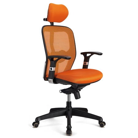 DEMO# Silla Ergonómica FELIX PRO, Soporte Lumbar Ajustable, Adaptada uso 8h, En Naranja