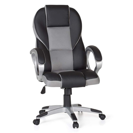 Silla Gaming ELIU, Diseño Deportivo, Grueso Acolchado, en Piel Negra y Malla Gris