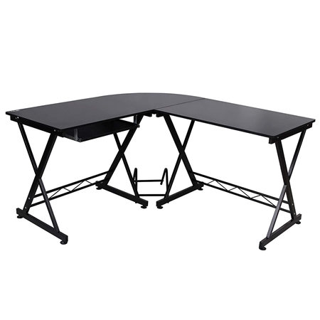 Mesa de Ordenador EASY LINE, 150x138x75 cm, Estructura en Metal y Madera, color Negro