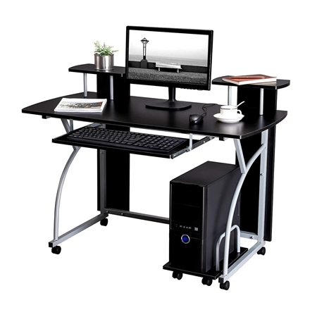 Mesa para Ordenador OHIO PRO, 120x59x90 cm, con Ruedas, en Metal y Madera color Negro