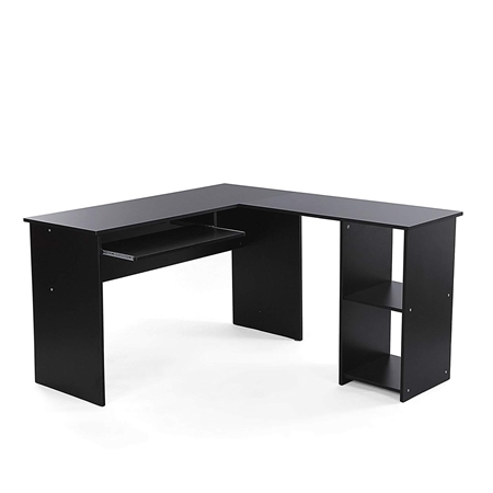 Mesa para Ordenador CLOE, 140x120x75 cm, con Estantes, en Madera color Negro