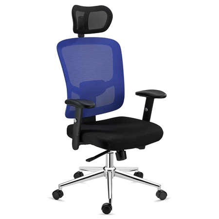 DEMO# Silla Ergonómica MARKO, Reposacabezas, Soporte Lumbar, Mecanismo Sincro, En Azul