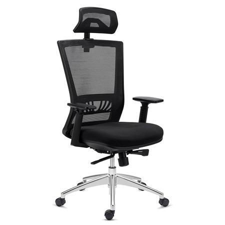 DEMO# Silla Ergonómica MAGNUM ELITE, Reposacabezas, Uso 8h, Base Aluminio, Soporte Lumbar, Negro