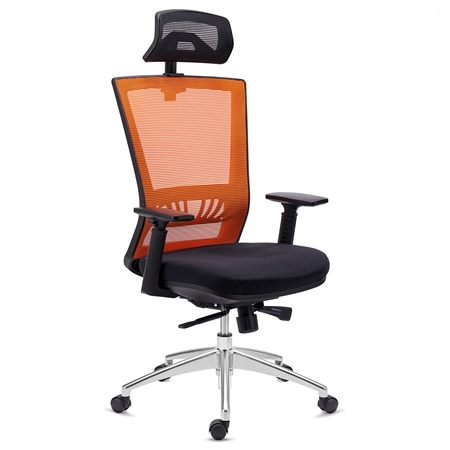 DEMO# Silla Ergonómica MAGNUM ELITE, Reposacabezas, Uso 8h, Base Aluminio, Soporte Lumbar, Naranja