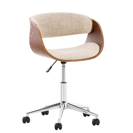 Silla de Oficina ANOUK, Exclusivo Diseño, Estructura en Madera Nogal, Tela Crema