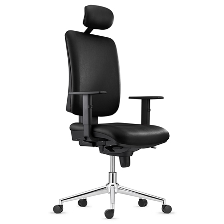 DEMO# Silla Ergonómica PIERO, con Base Metálica, en Piel color Negro,  Brazos Ajustables y Reposacabezas