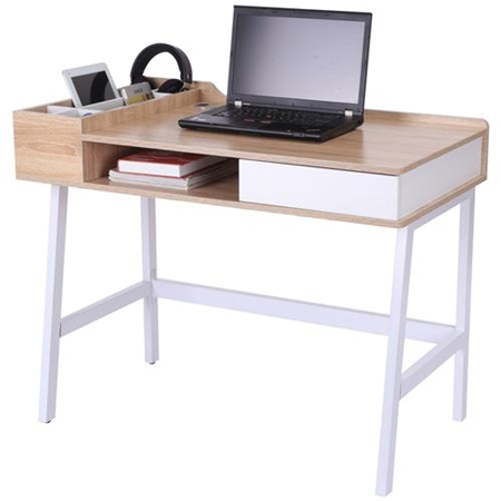 Mesa para Ordenador GADEA, 100x55x81 cm, en Metal y Madera color Roble y Blanco
