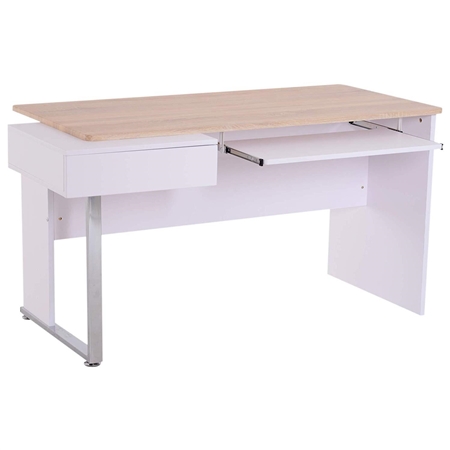 Mesa para Ordenador FAFI, 130x70x75 cm, en Madera color Blanco y Roble