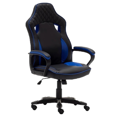 Silla Gaming HAMILTON, Basculante, Tapizado con Costuras, En Negro y Azul