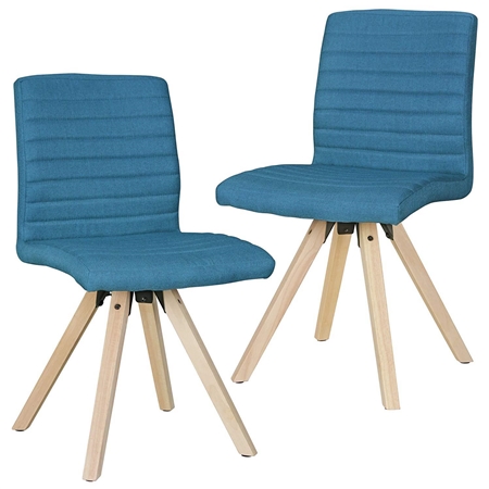 Lote de 2 Sillas de Confidente MALIK, Patas de Madera Claras, Tela color Turquesa