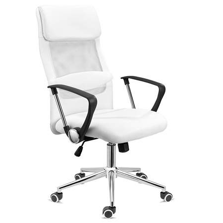 DEMO# Silla de Oficina CAIRO, Reposacabezas Acolchado, Exclusiva Base de Metal, En Blanco