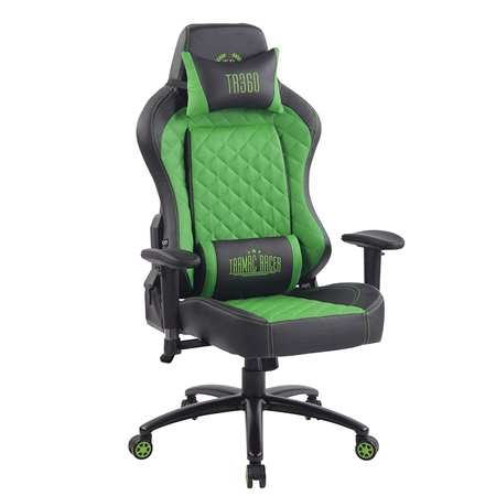 Silla Gaming MAXIM, Respaldo Reclinable, Cojines Lumbar y Cervical, En Piel Negro/Verde