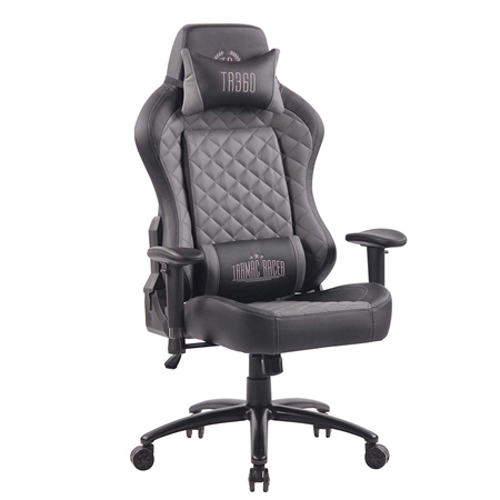 Silla Gaming MAXIM, Respaldo Reclinable, Cojines Lumbar y Cervical, En Piel Negro/Gris