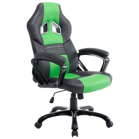 Silla Gaming RAIKONEN, Diseño Deportivo, Grueso Acolchado, en Piel Negra/Verde