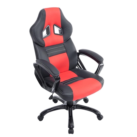 Silla Gaming RAIKONEN, Diseño Deportivo, Grueso Acolchado, en Piel Negra/Rojo