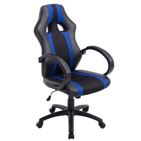 Silla Gaming KUBICA, Respaldo Alto, Grueso Acolchado, en Piel y Malla Negro/Azul