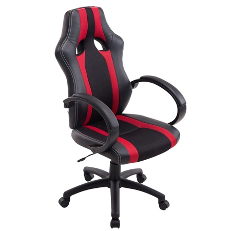 Silla Gaming KUBICA, Respaldo Alto, Grueso Acolchado, en Piel y Malla Negro/Rojo