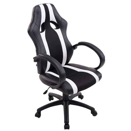 Silla Gaming KUBICA, Respaldo Alto, Grueso Acolchado, en Piel y Malla Negro/Blanco