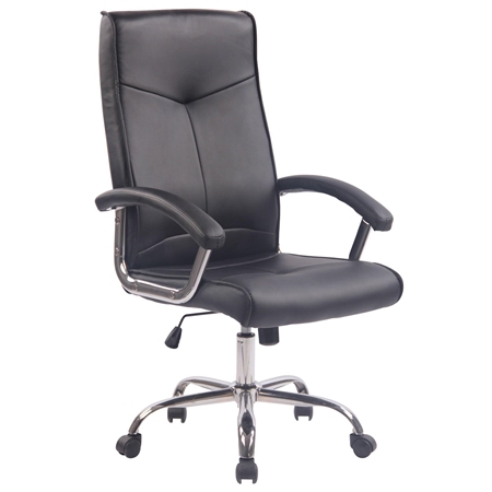 Silla de Oficina CALESTY, Base Metálica, Grueso Acolchado, en Piel color Negro