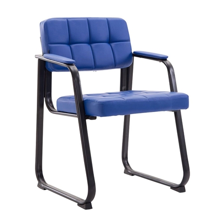 Silla de Confidente OSLO PIEL, Reposabrazos, Estructura Metálica, en Azul