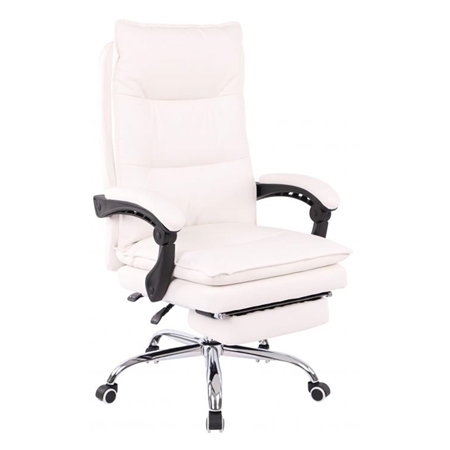 Sillón de Oficina MAC, Grueso Acolchado, Reposapiés Extensible, en Piel Blanca