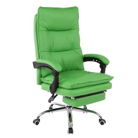 Sillón de Oficina MAC, Grueso Acolchado, Reposapiés Extensible, en Piel Verde