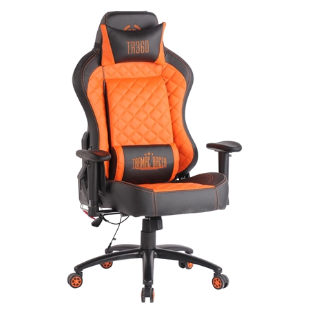 Silla Gaming COPSE, Función Calefacción y Masaje, en Piel color Negro y Naranja