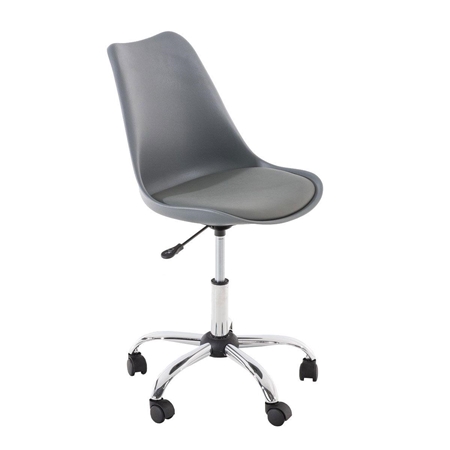 Silla de Oficina BAREN, Base Metálica, Asiento y Respaldo en Plástico y Piel Gris