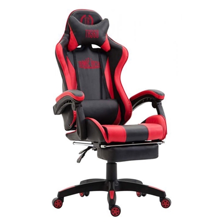 Silla Gaming POKER con Reposapiés, Cojines Lumbar y Cervical, En Piel Roja