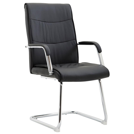 Silla de Confidente RUNA, Estructura Metálica, Gran Acolchado, en Piel Negra