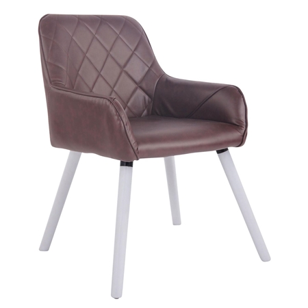 Silla de Confidente DARRY V, Patas Blancas, en Piel con Costuras, Burdeos