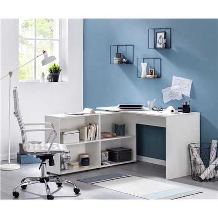 Mesa de Oficina JULIA, 130x60x75cm, Pieza Auxiliar Ajustable, En Blanco