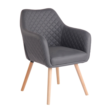 Silla de Confidente BASILEA, Exclusivo Diseño con Costuras, Patas Haya y Piel Gris