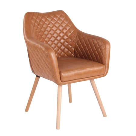 Silla de Confidente BASILEA, Exclusivo Diseño con Costuras, Patas Haya y Piel Marrón Claro