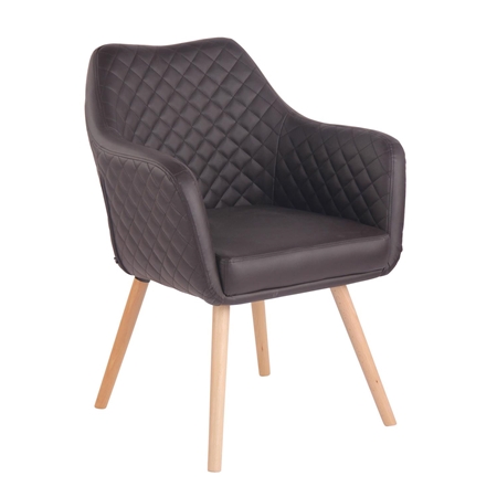 Silla de Confidente BASILEA, Exclusivo Diseño con Costuras, Patas Haya y Piel Marrón Oscuro