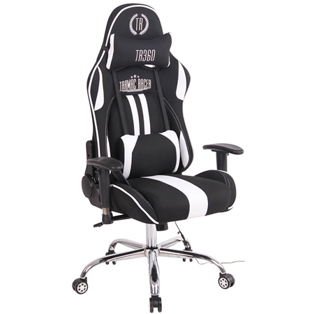 Silla Gaming INDY TELA, Respaldo Reclinable, Función de Calor y Masajes, Negro/Blanco
