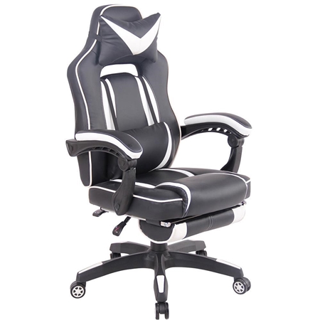 Silla Gaming MARQUEZ, Exclusivo Diseño, Cojines Lumbar y Cervical, En Piel Blanco y Negro