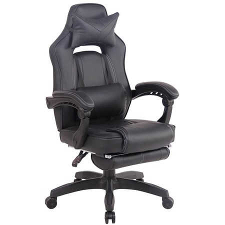 Silla Gaming MARQUEZ, Exclusivo Diseño, Cojines Lumbar y Cervical, En Piel Negro