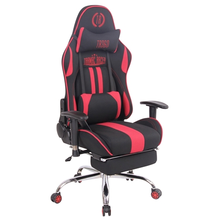 Silla Gaming LAUDA TELA, Respaldo Reclinable, Reposapiés, Función de Calor y Masajes, en Negro/Rojo