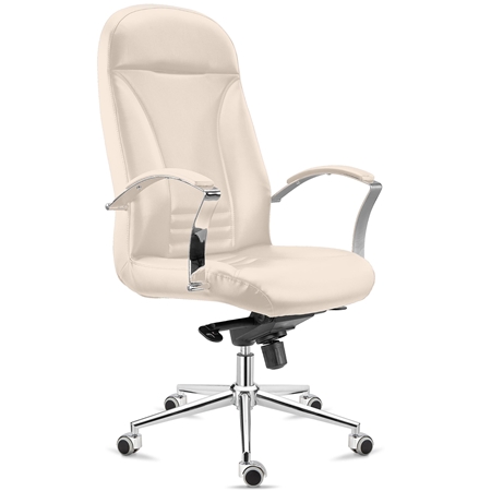 Sillón de Oficina CANCUN, Mecanismo Basculante, Respaldo Alto, en Piel Crema