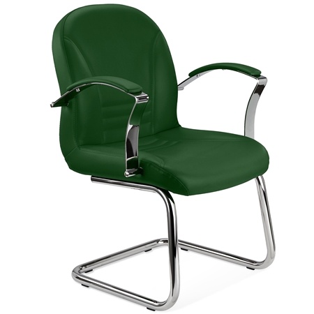 Silla de Confidente CANCUN, Elegante Diseño, Estructura Metálica, en Piel Verde