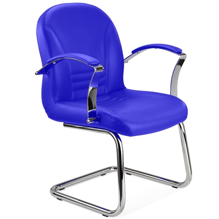 Silla de Confidente CANCUN, Elegante Diseño, Estructura Metálica, en Piel Azul